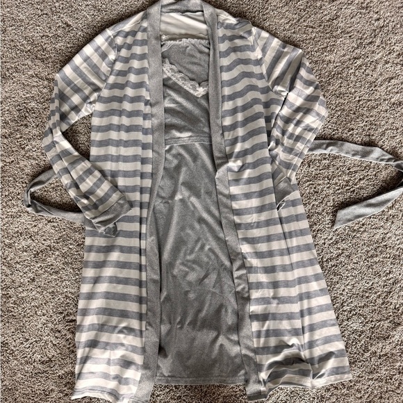 Maternity Nursing Nightgown with Striped Robe – Post Partum Sleepwear Set Medium - Picture 3 of 15